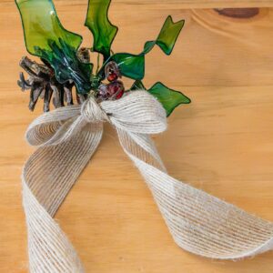 acrylic resin holly with pine cone and jute bow christmas tree decoration